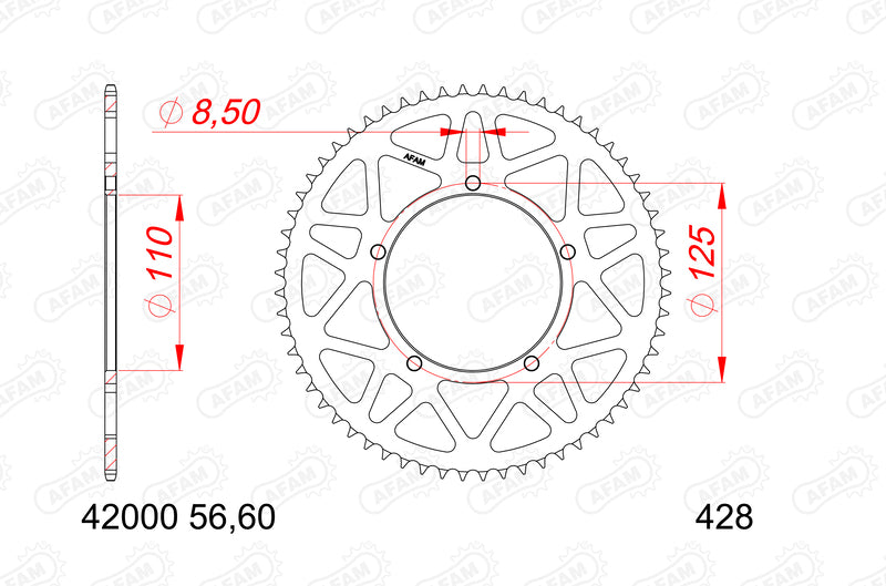 AFAM RR SPROC 428 ALU 42000, 56, BLK
