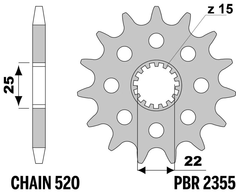 PBR FR SPROC 520 STEEL ST 2355, 15, STL