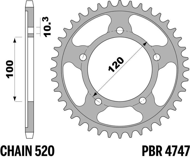PBR RR SPROC 520 ST 4747, 42, BLK