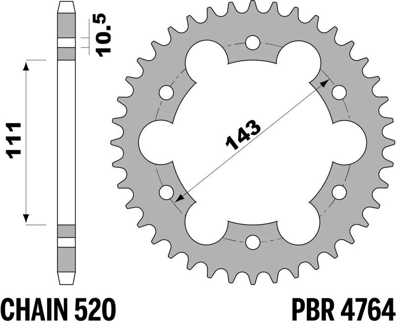 PBR RR SPROC 520 STEEL ST 4764, 42, BLK