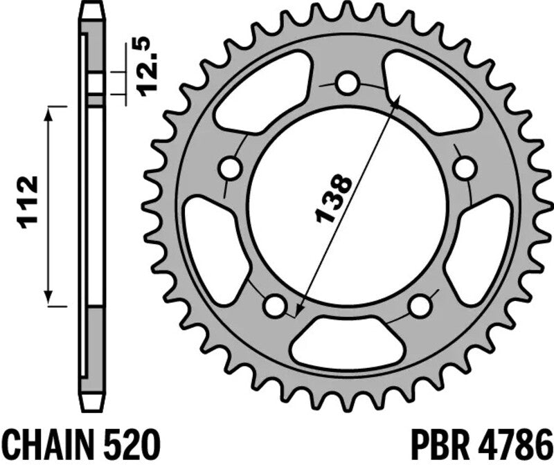 PBR RR SPROC 525 STEEL ST 4786, 45, BLK