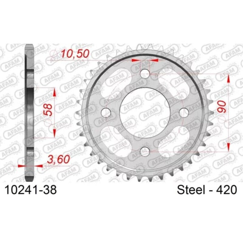 AFAM RR SPROC 420 STEEL ST 10241, 38, BL