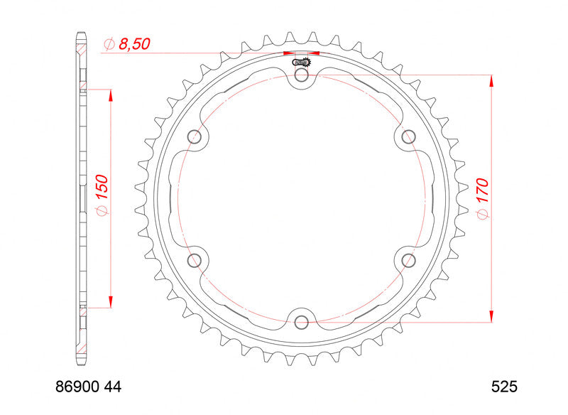 AFAM RR SPROC 525 STEEL ST 86900, 44, BL
