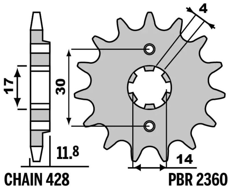 PBR FR SPROC 428 STEEL ST 2360, 14, BLK