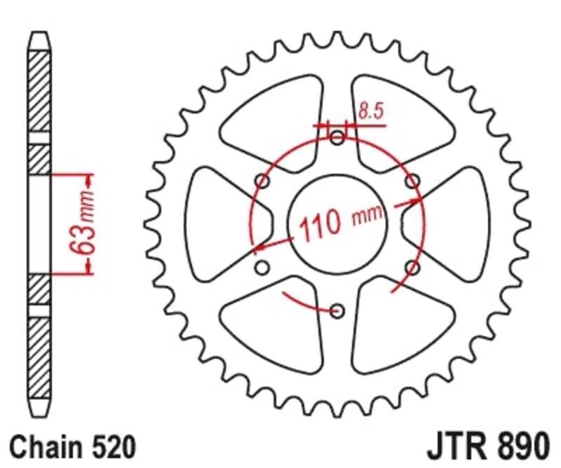 JTSPR RR SPROC 520 STEEL ST 890, 45, STL
