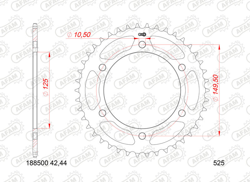 AFAM RR SPROC 525 STEEL ST 188500, 44, B