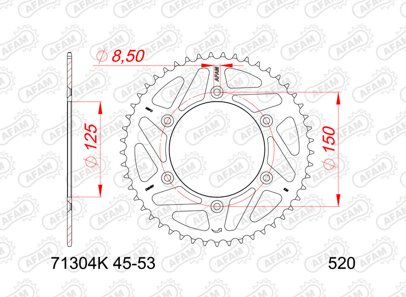 AFAM RR SPROC 520 STEEL ST 71304K, 45, B
