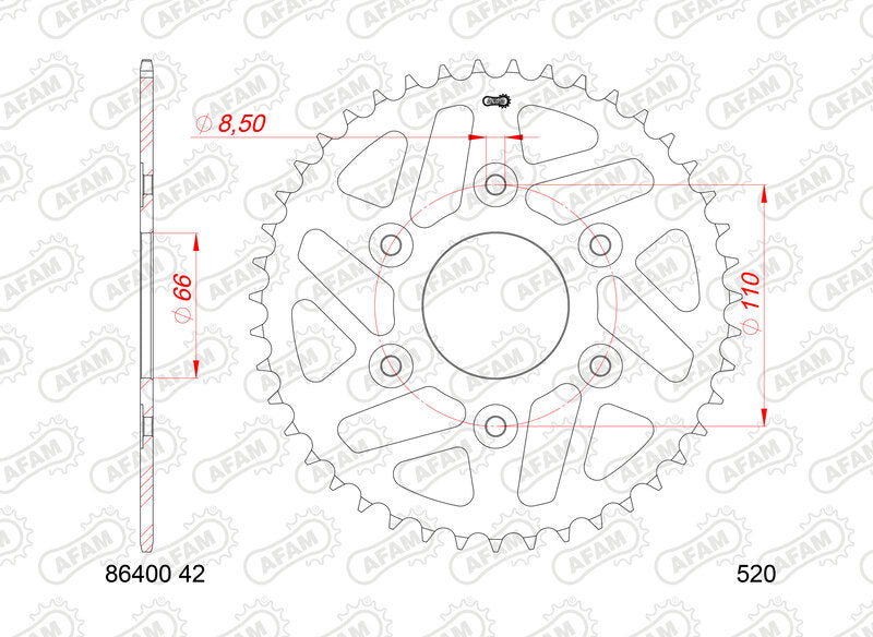 AFAM RR SPROC 520 STEEL ST 86400, 43, BL