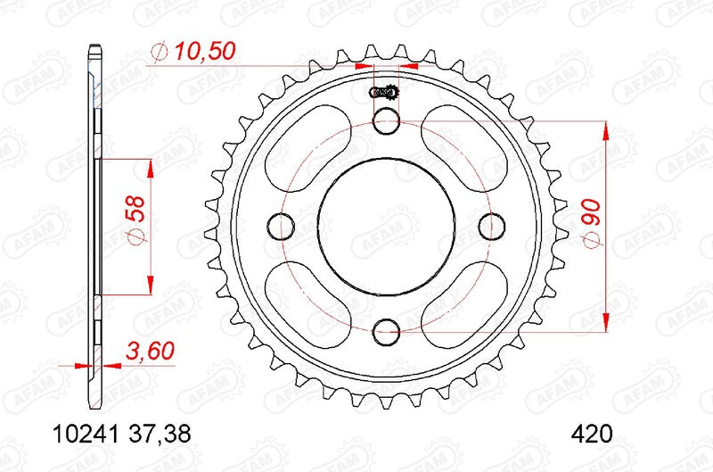 AFAM RR SPROC 420 STEEL ST 10241, 37, BL