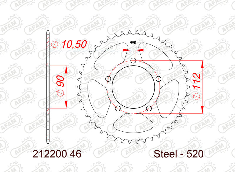 AFAM RR SPROC 520 STEEL 212200, 46, STL