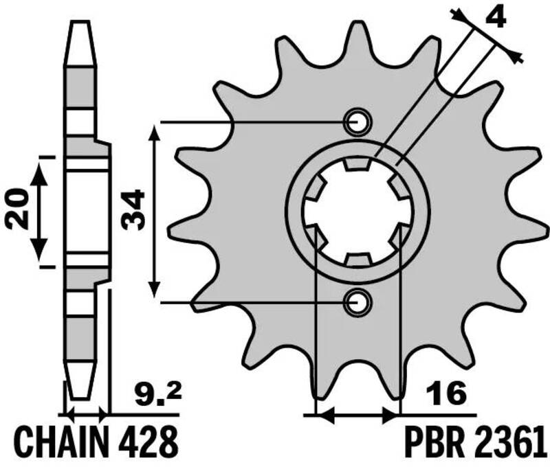 PBR FR SPROC 428 STEEL ST 2361, 14, STL