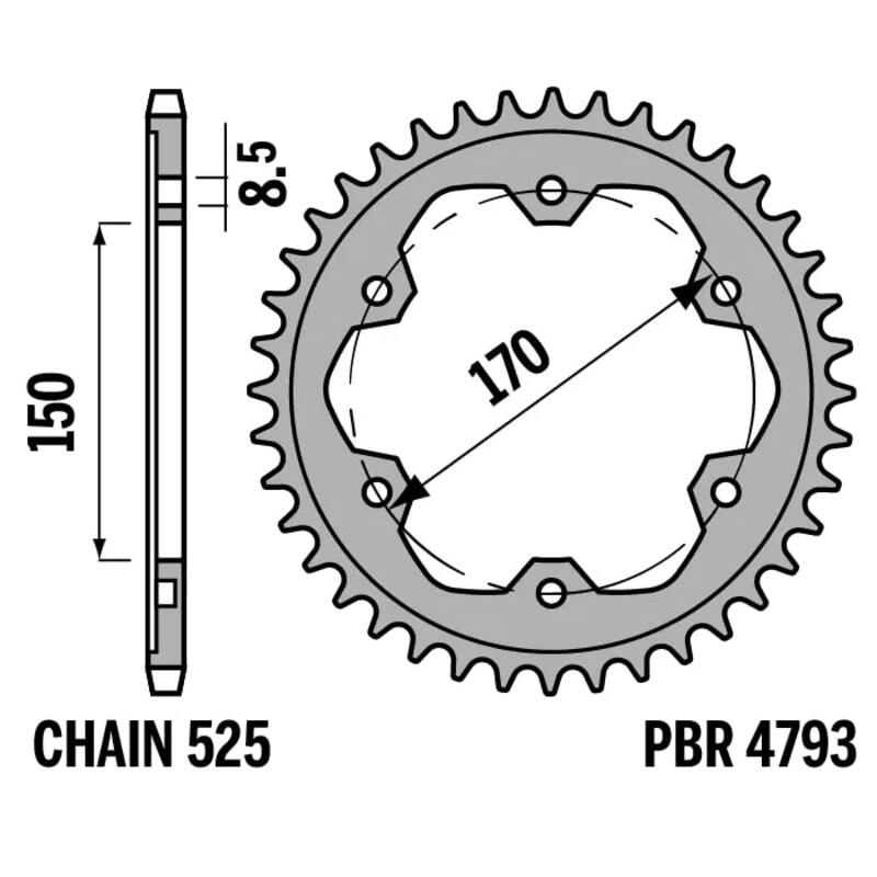 PBR RR SPROC 525 STEEL ST 4793, 44