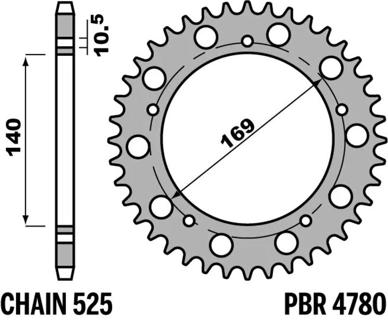 PBR RR SPROC 525 STEEL 4780, 45