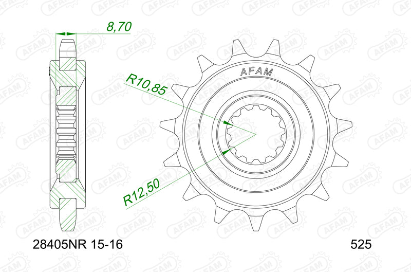 AFAM FR SPROC 525 STEEL NF 28405NR, 16
