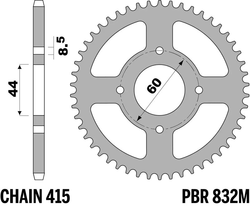 PBR RR SPROC 415 STEEL ST 832M, 52