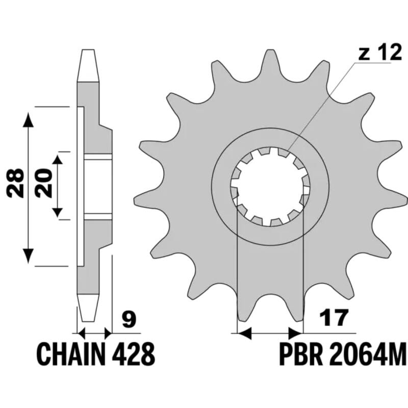 PBR FR SPROC 428 STEEL ST 2064M, 14