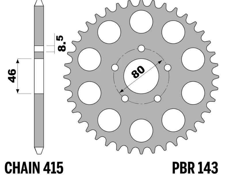 PBR RR SPROC 415 STEEL 143, 44