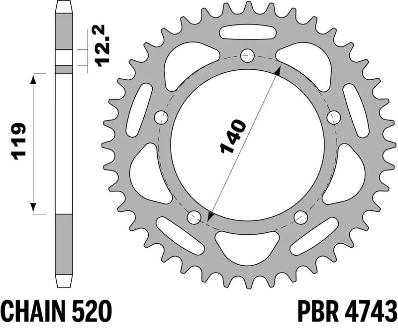 PBR RR SPROC 520 STEEL 4743, 44