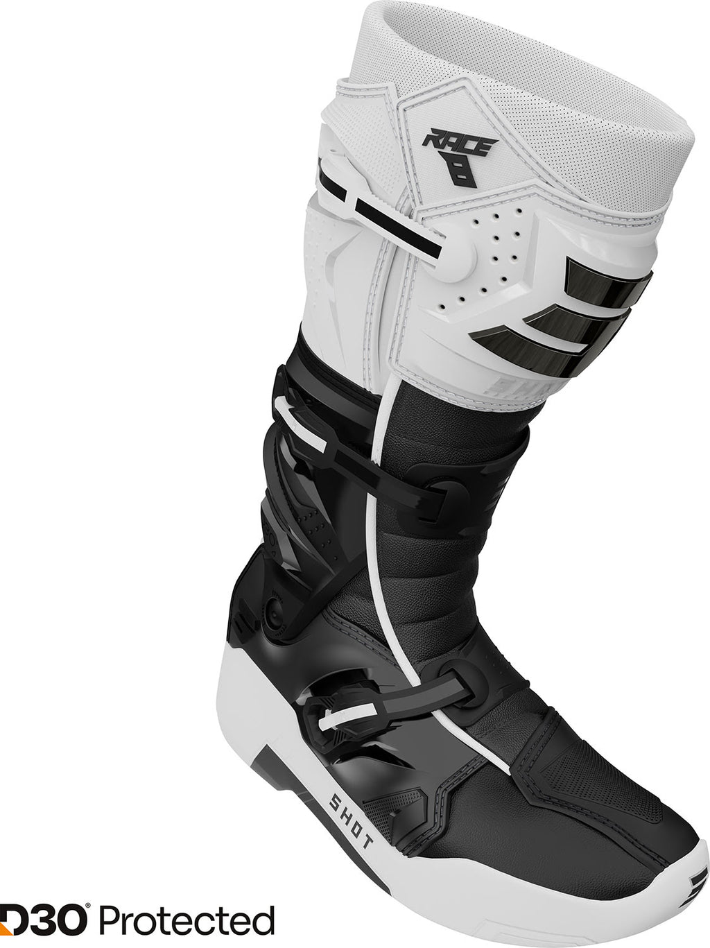Botas RACE 8 Brancas / Pretas / Cromadas SHOT