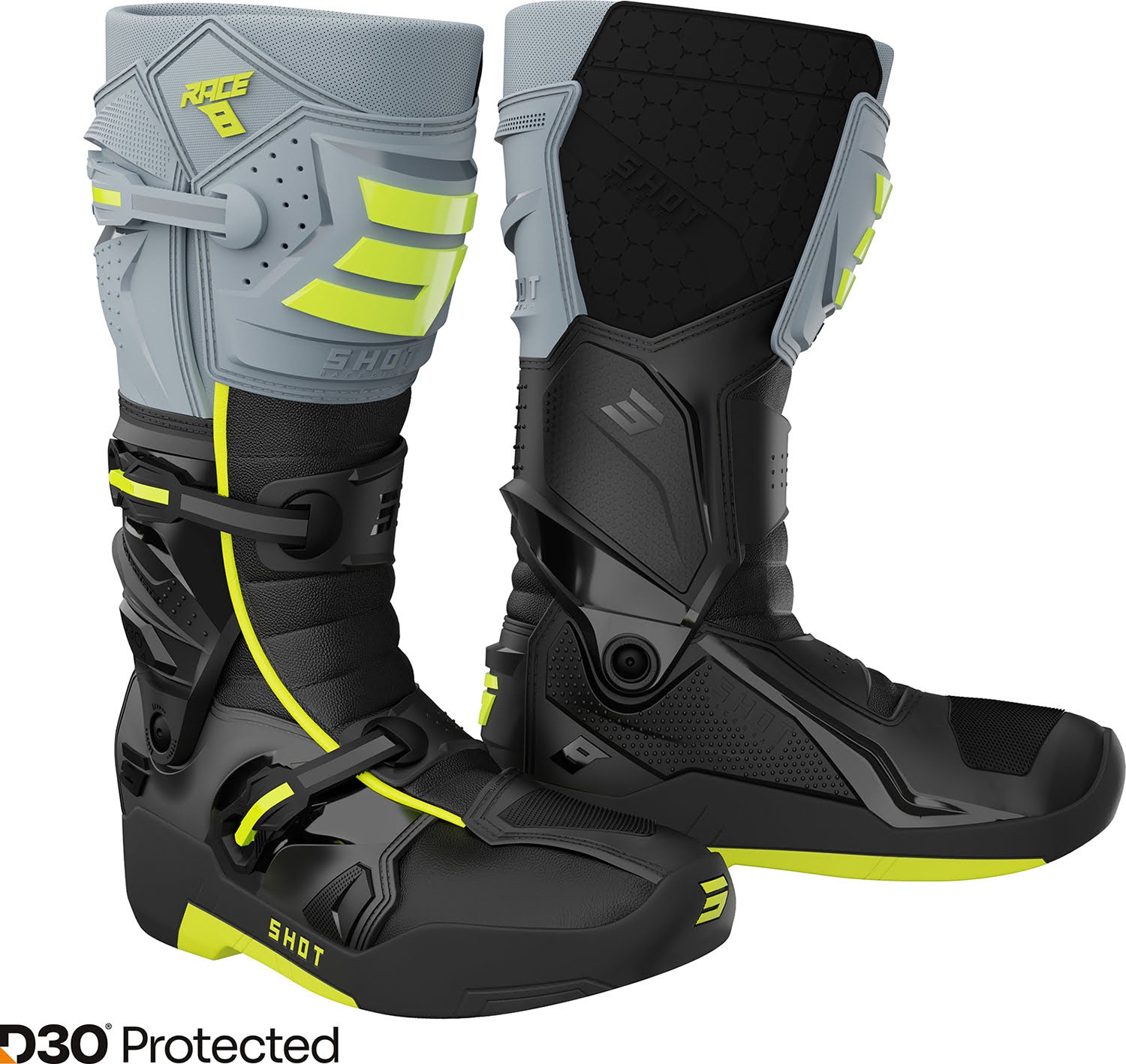 Botas RACE 8 Pretas / Amarelas Neon SHOT