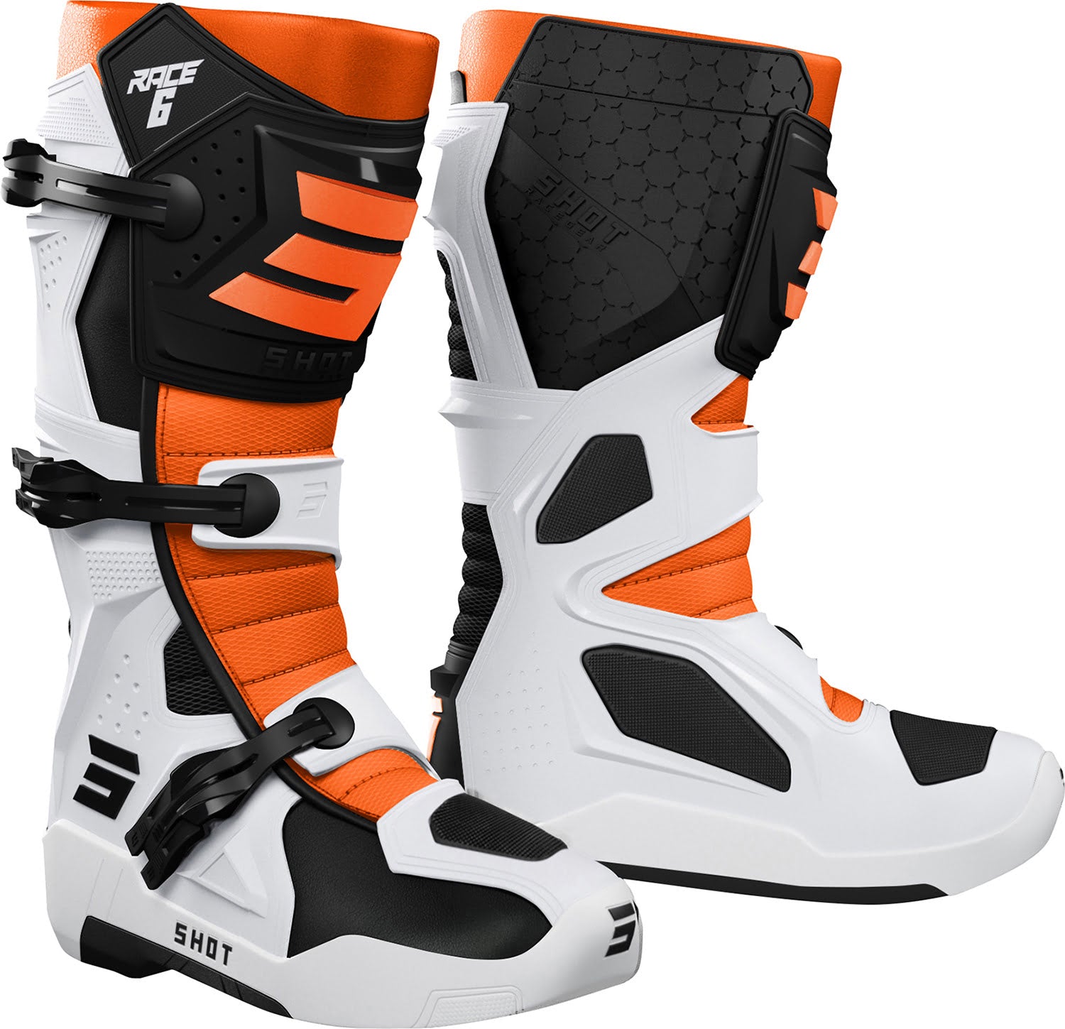 Botas RACE 6 Pretas / Brancas / Laranja SHOT