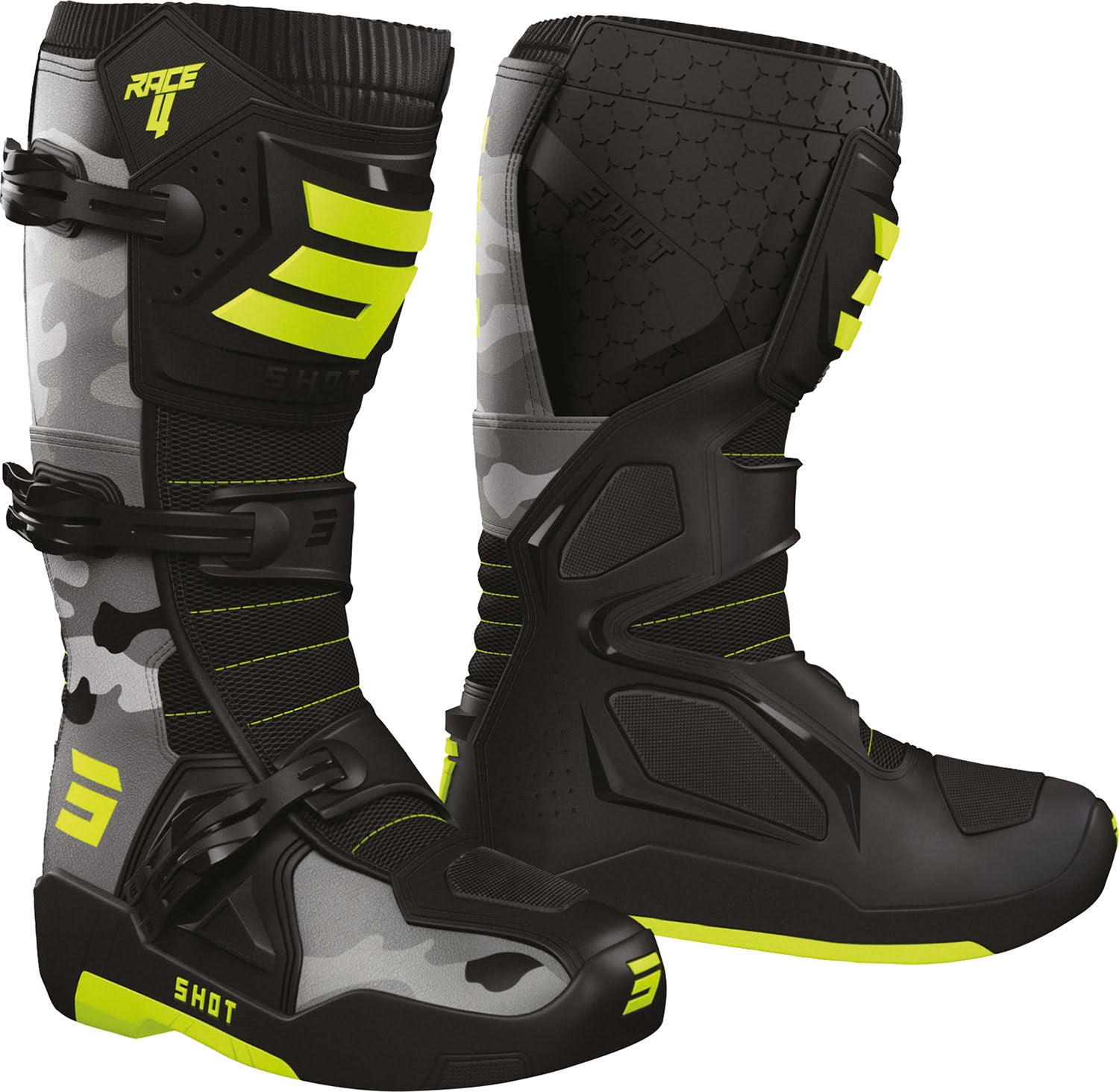 Botas RACE 4 Camo / Amarelas Neon SHOT