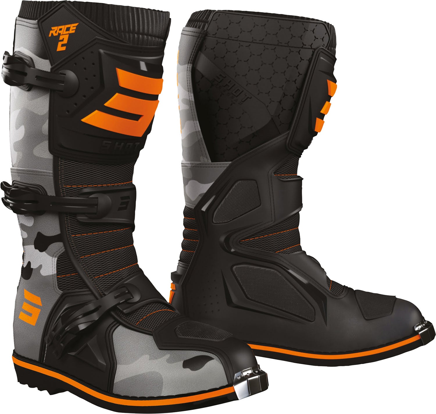 Botas RACE 2 Camo / Laranja Neon SHOT