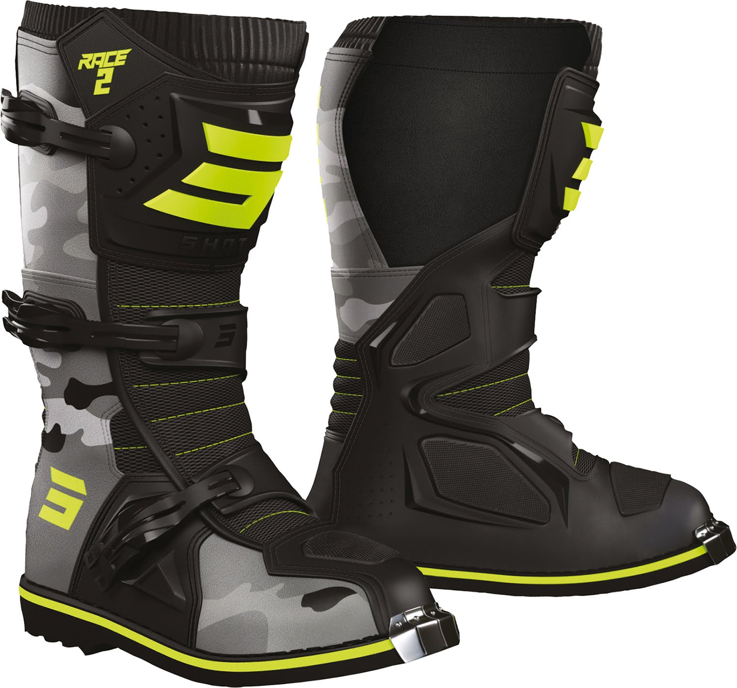 Botas Criança RACE 2 Camo / Amarelas Neon SHOT